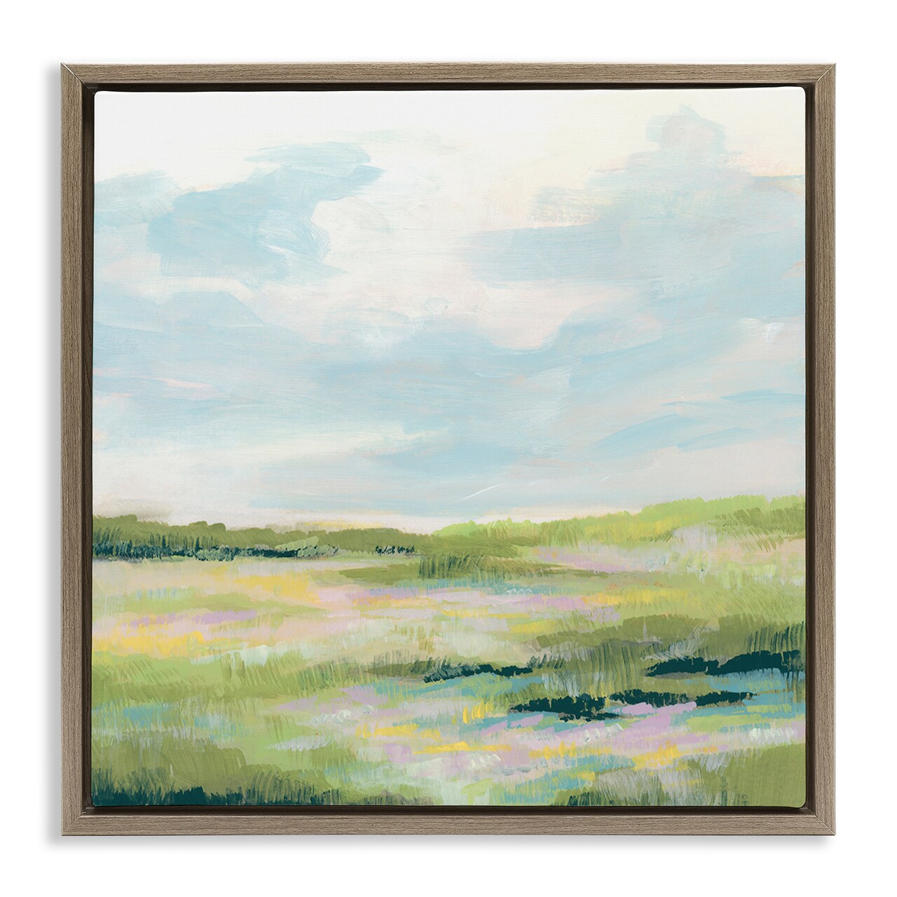 Stupell Industries Pastel Meadow Landscape Framed Floater Canvas Wall Art Design by June Erica Vess